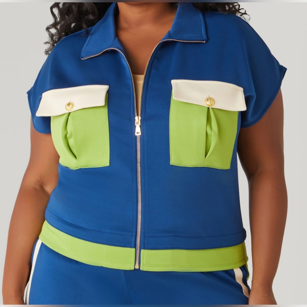 Ashley Stewart Blue &Green Zip-Up Jacket